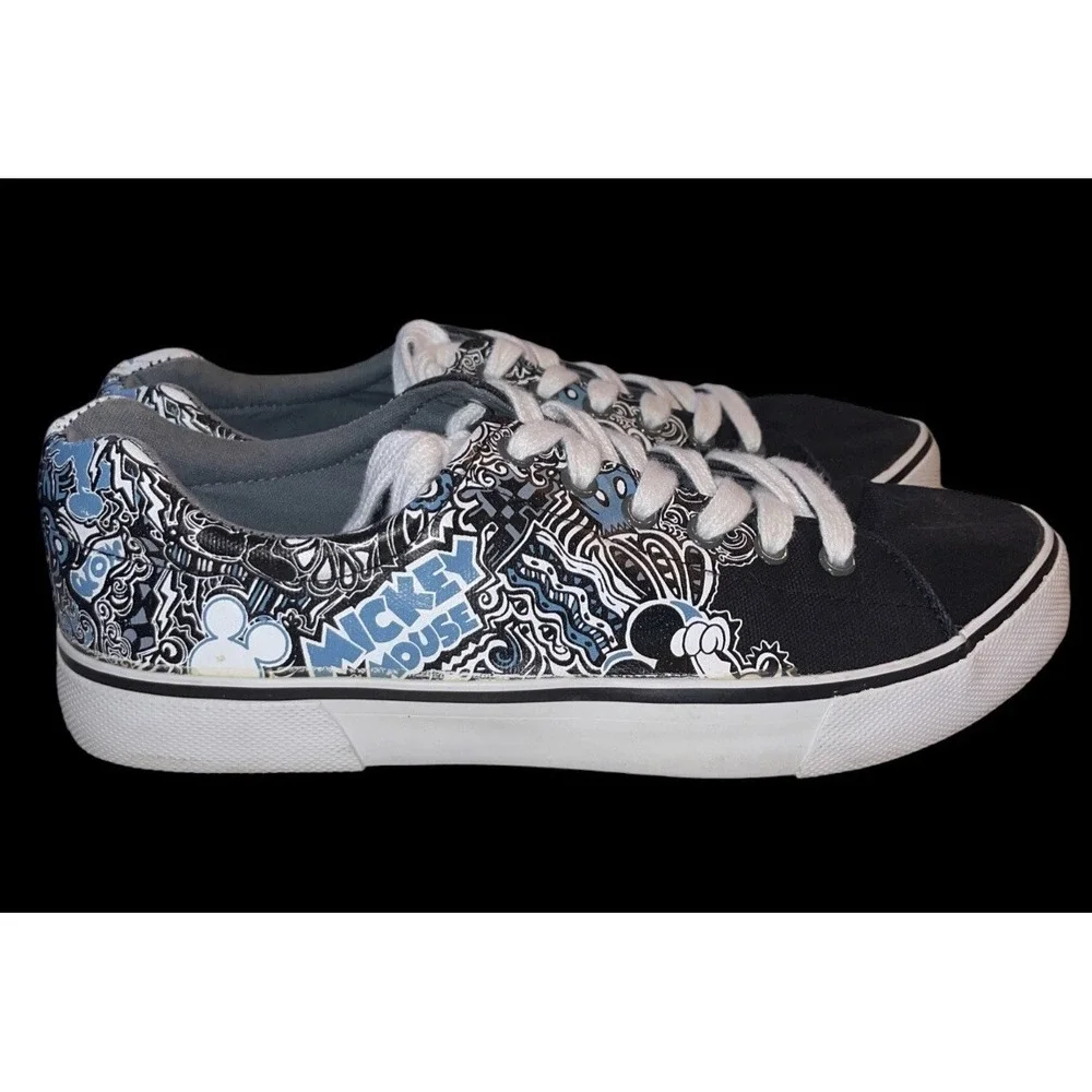 Disney Parks Men's Black Canvas Mickey Mouse Graffiti Print Sneakers Shoes Sz 7